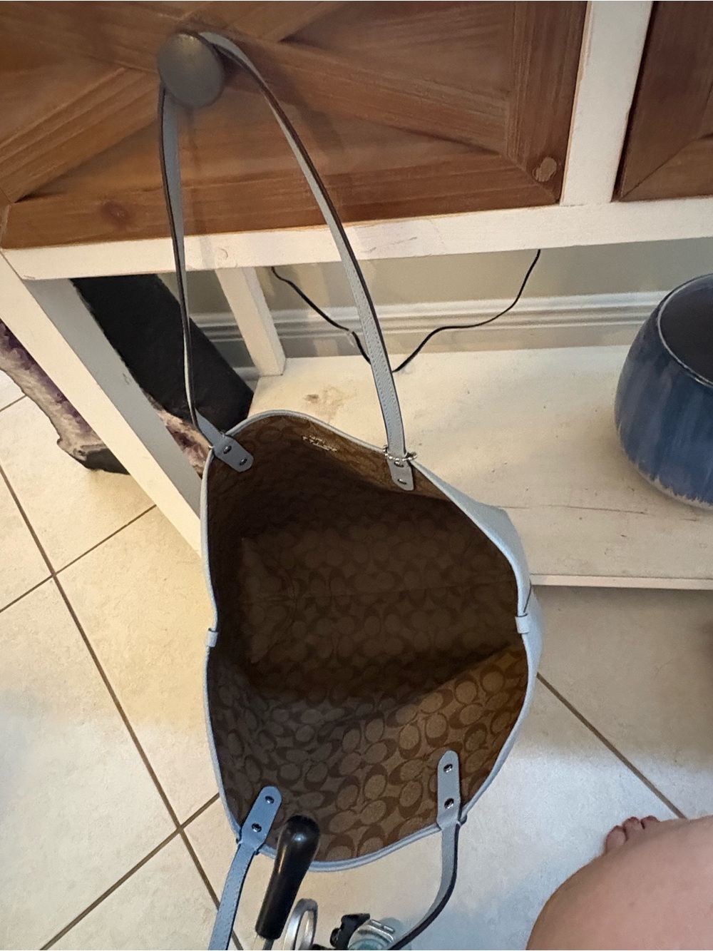 Coach Light Blue Leather Tote with Signature Interior - Picture 4 of 5